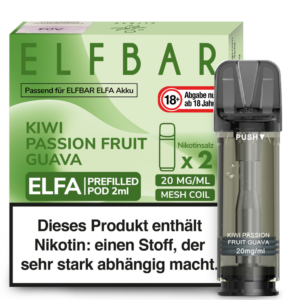 Elfbar – Elfa Pod Kiwi Passion Fruit Guava 20 mg/ml (2 Stück pro Packung)
